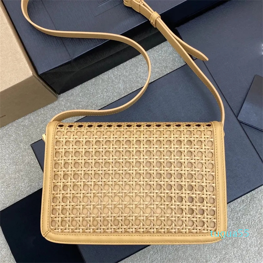 

Hollow Out Shoulder Bags Women Designer Handbag Purse Fashion Hardware Letters Magnetic Buckle Toothpick Pattern Box Cowhide, Beige