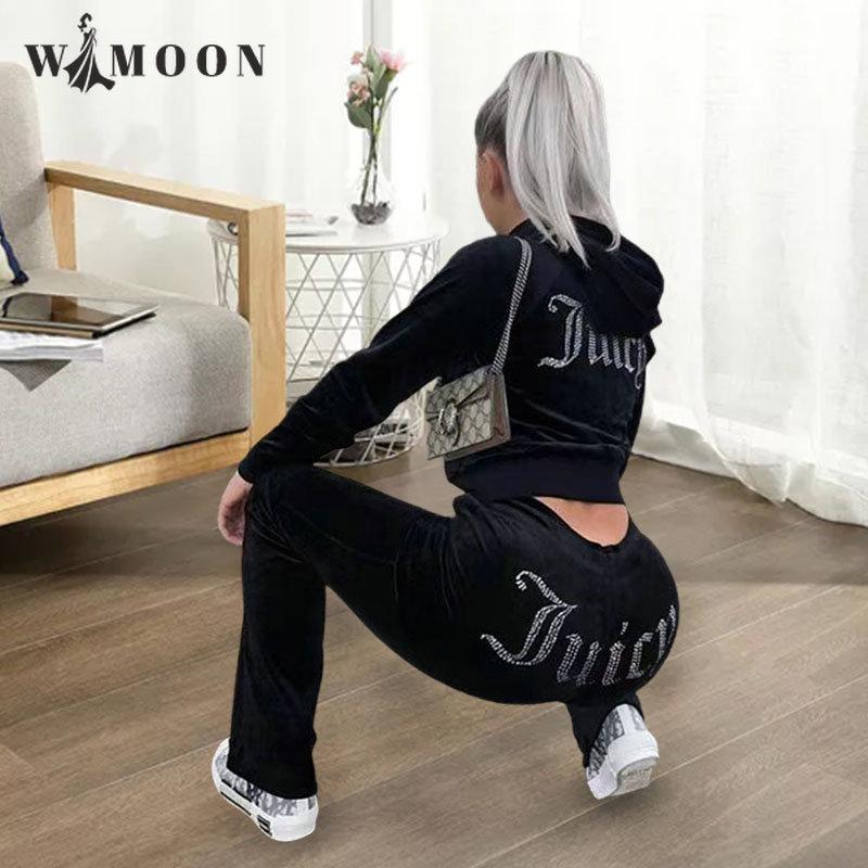 

Pants Chic 2023 Spring Juicy Apple Thin Velvet Tracksuit 2 Pieces Set Hoodie Suit Women Velour Sweatshirt and Pants with Diamonds Y2K, Gray