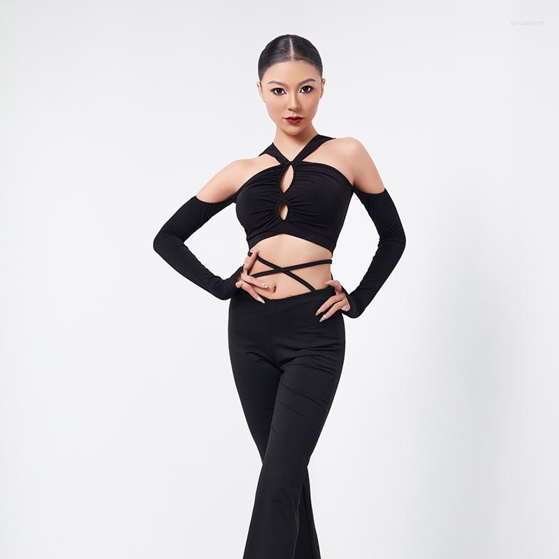 

Stage Wear 2023 Latin Dance Tops For Women Sexy Off Shoulder Practice Clothes Chacha Rumba Tango Adult DQS12674, Black