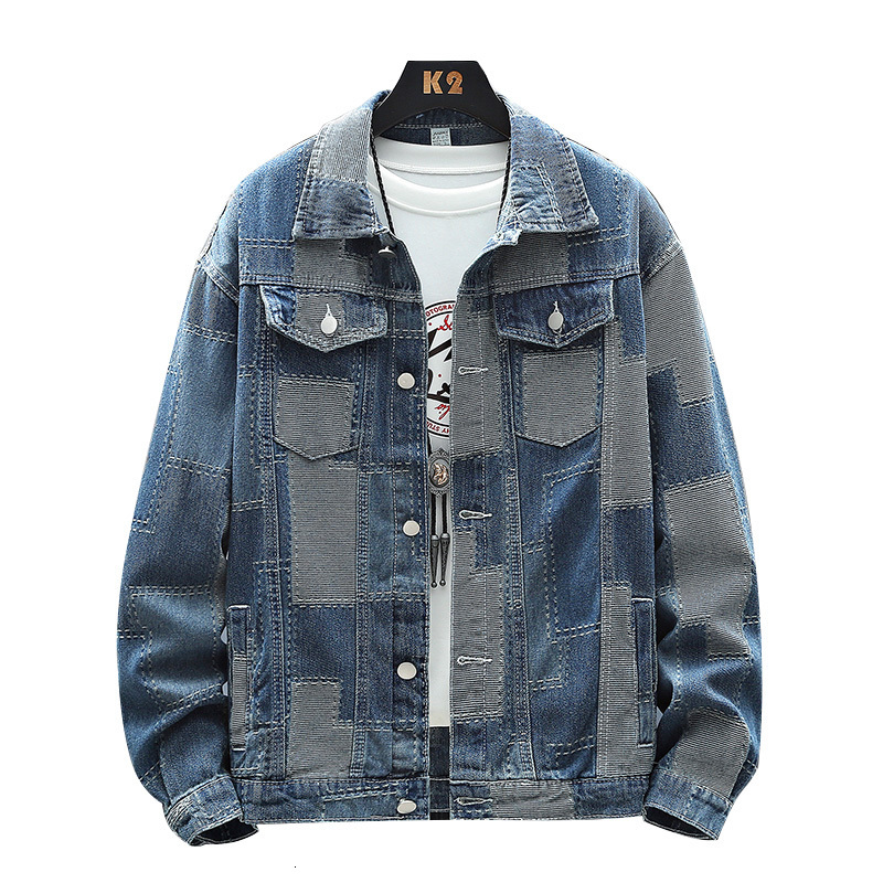 

Men's Jackets Men Patchwork Denim Jacket Trendy Patches Beggar Jean Coat Casual Top Outerwear 230509, Black
