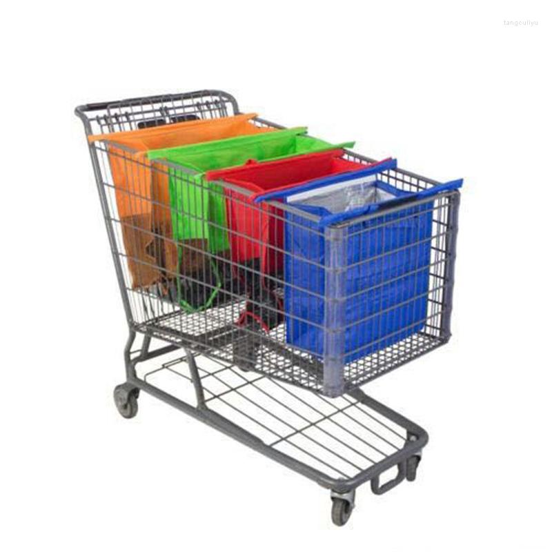 

Shopping Bags 4PCS/Set Cart Trolley Foldable Reusable Grocery Bag Eco Supermarket Bolsas, No insulation