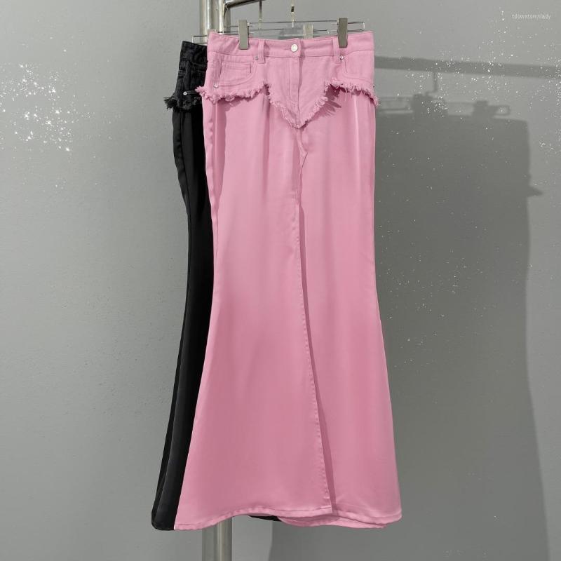 

Skirts 2023 Women Fashion Sexy Casual Denim Stitching Pendant Split Skirt 0417