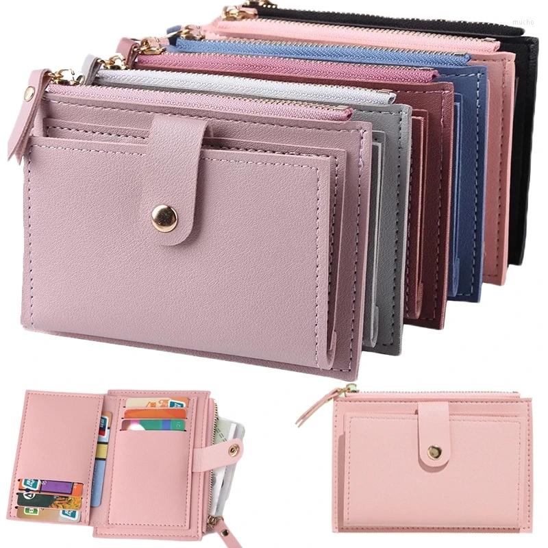 

Wallets Women'S Simple Leather Purse Solid Color Id Multi-Slot Card Bag