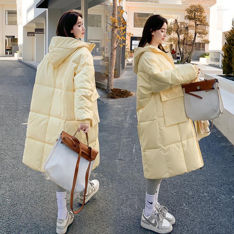 

Women' Trench Coats White Hooded Down Thicken Jacket Women Large Pocket Long 2023 Winter Warm Parka Casual Loose Thickened Bread Padded, Black