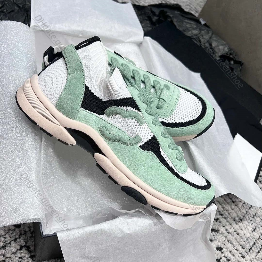 

2023 new women sneaker designer summer man knit green mesh trainers luxury leather popular sneaker store lace up knitting trainer with box, #1green