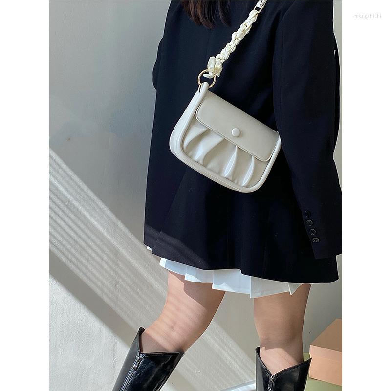 

Evening Bags Pleated Design Women's Small Underarm Bag Vintage Chain Ladies Shoulder Crossbody Solid Color Square Female Handle Pouch, Beige