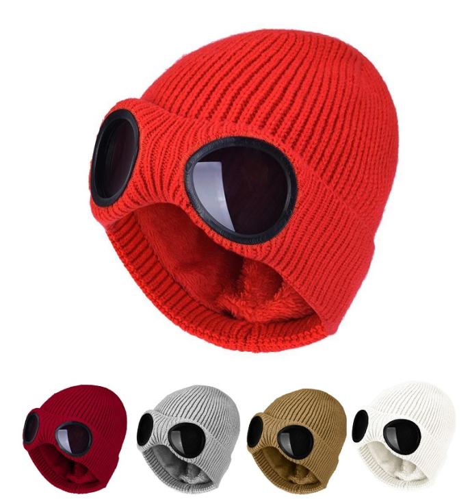 

Men039s Beanie Winter Warm Knit Hats Outdoor New Fashion Unisex Adult Windproof Ski Caps with Removable Glasses Thicken Sports 9294644, White