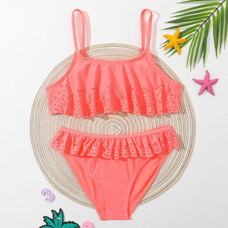 

Women's Swimwear Girls Ruffle Flounce Bikini Swimsuit Kids Hollow Out Set 7-14 Years Two Piece Children's Teen Bathing Suit 2023, Red
