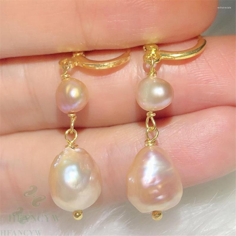 

Dangle Earrings 11x12mm Pink Baroque Pearl Earring 18k Gold Ear Drop Hook Hoop Accessories Gift Classic Wedding