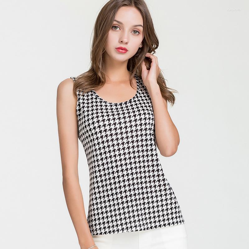 

Women's Tanks Summer Style Silk Vest Women's Printing Sleeveless Top Mulberry Knitting Outside Wear With Suspender Bottoming 9026