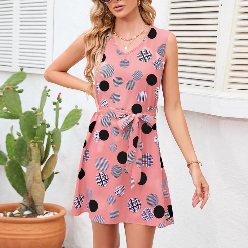 

Casual Dresses Women' Fashion Sexy Retro Party V Neck Polka Dot Print Tie Sleeveless Dress Summer For Women 2023, Pink