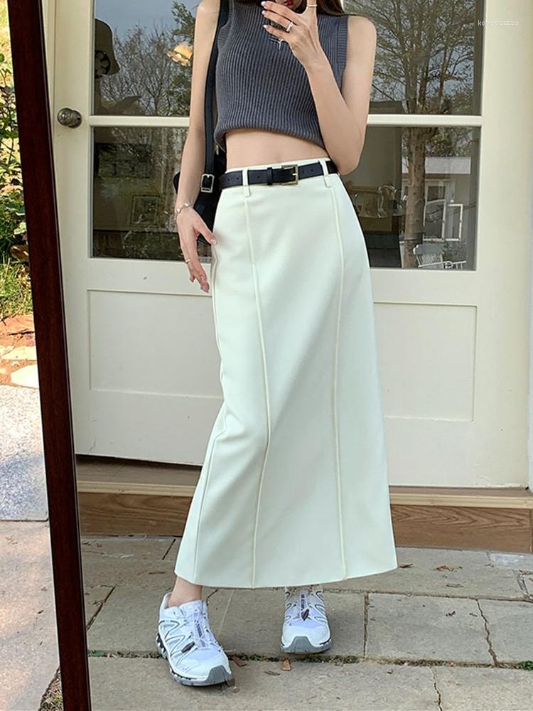 

Skirts GUUZYUVIZ S-XL Black Women Summer High Waist Thin Suit Skirt Korean Fashion Elegant Bodycon Long, Beige