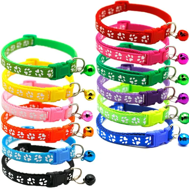 

Dog Puppy Cat Collar Breakaway Adjustable Cats Collars with Bell Bling Paw Charms pet decor supplies 12styles LXL473-A