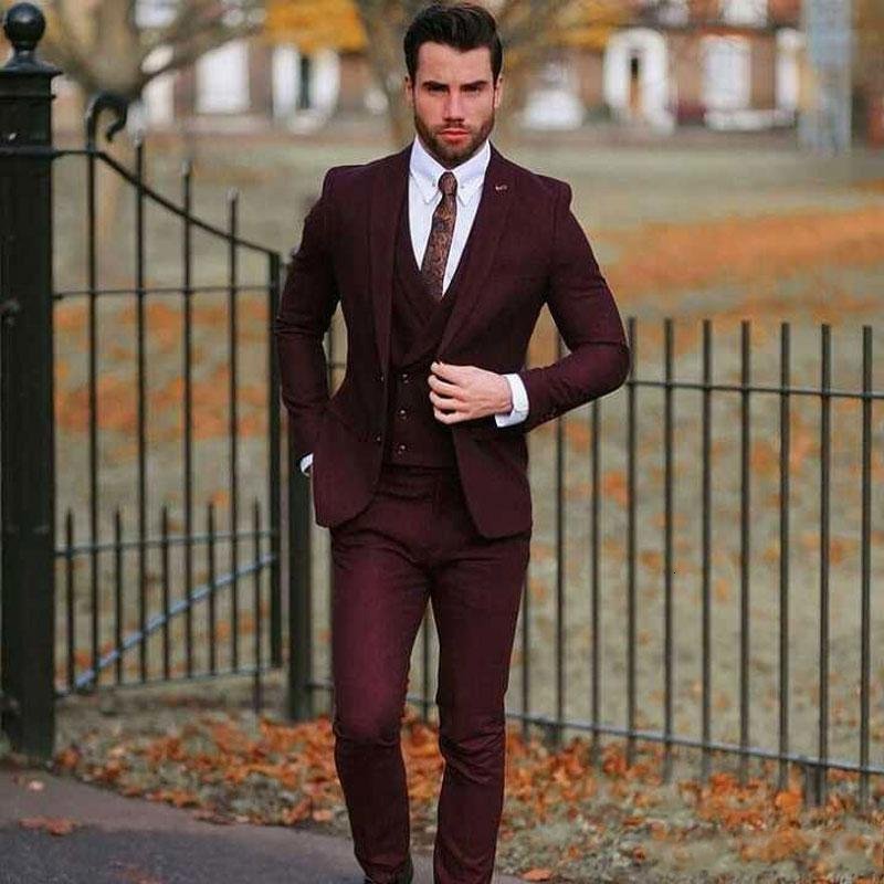 

Men's Suits Blazers Casual Burgundy Suits for Wedding Groom Tuxedo Prom Party Man Outfits Groomsmen Attires 3 Pieces Man Ternos Slim Fit Trajes 230509, Pink