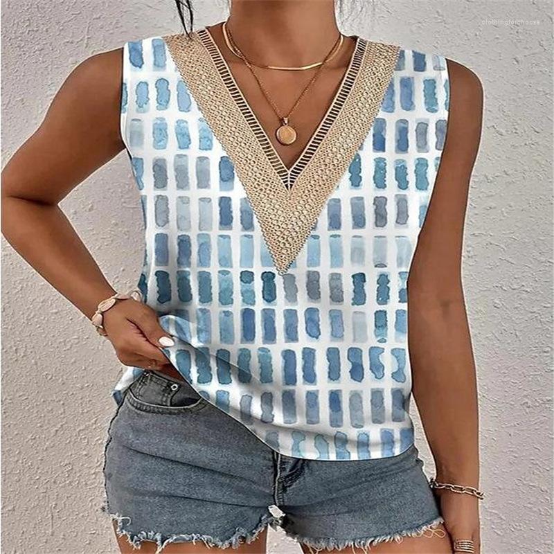 

Women' Tanks Commuter Top Women Temperament Casual Sexy Lace Edge Sleeveless V-Neck T-Shirts Pullover Tank Tee Women' 2023 Summer