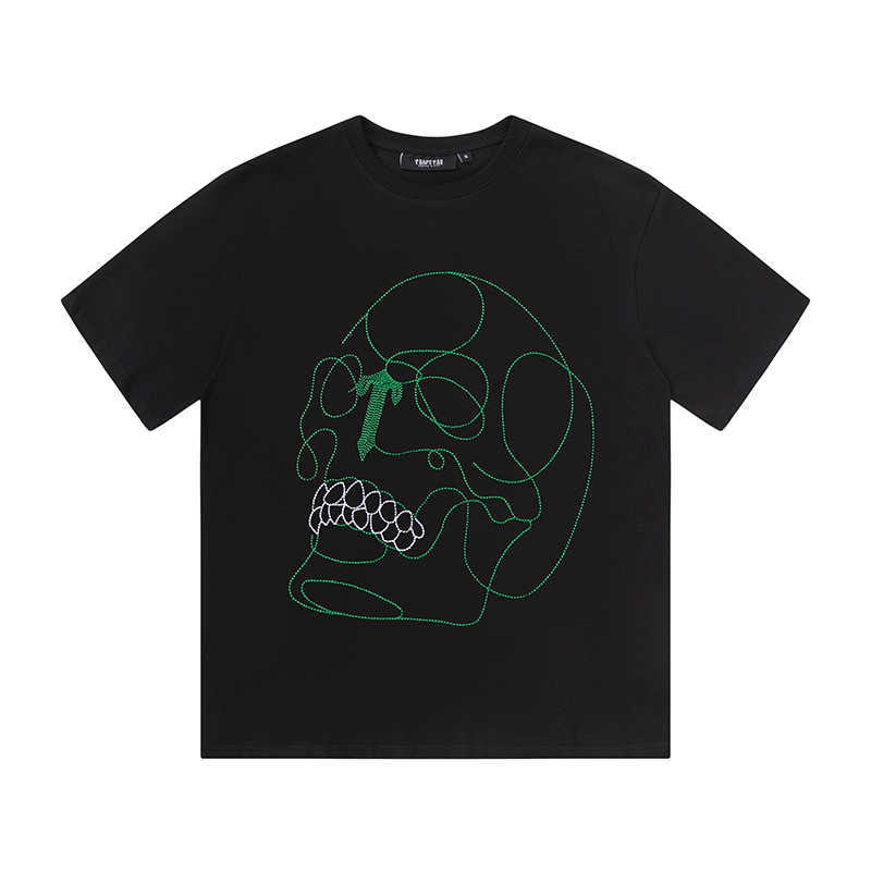 

Designer Fashion Clothing Tshirt Tees High Street Trapstar Embroidered Skull Head Short Sleeve Men's Women's Loose Street Cotton Round Neck T-shirt Trend brand Summer, Black
