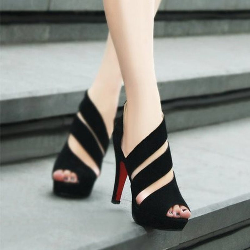 

Height Increasing Shoes Sandal Summer Gladiator High Heels Zipper Open Toe Cashmere Sandals Casual Shoe's Waterproof Platform 230508, Black