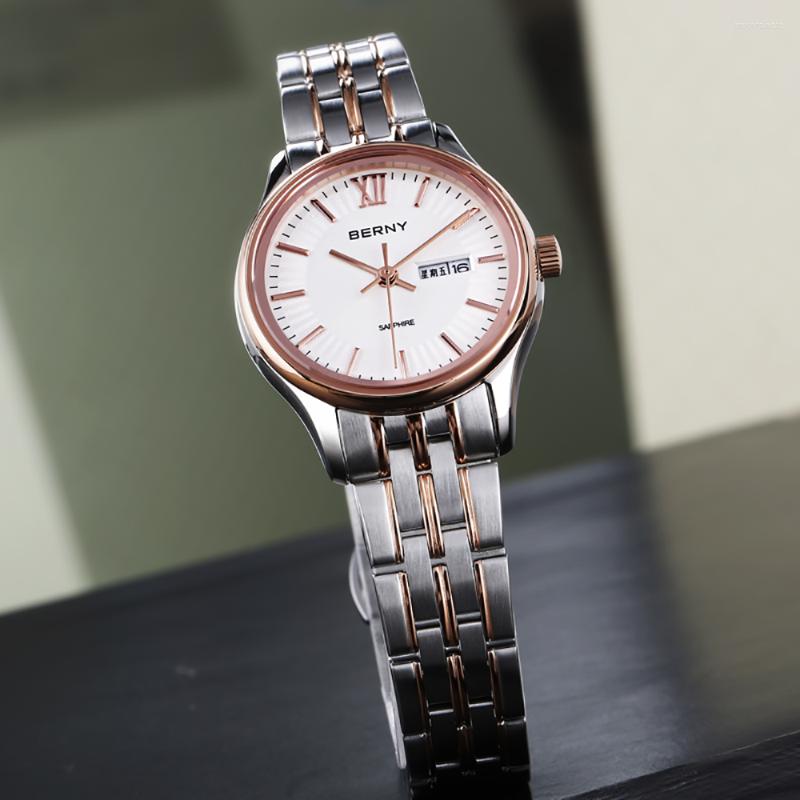 

Wristwatches BERNY Ladies Quartz Wristwatch Dress Women Watch Stainless Steel Sapphire Glass Auto Date Waterproof Luxury Watches For, 2743l-b