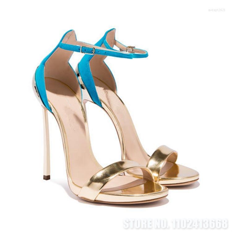 

Sandals Mixed Colors Narrow Band Elegant Ankle Buckle Pumps Round Toe Metal Heel Decor Stiletto Concise Shoes Large Size 34-45, Photo color 2