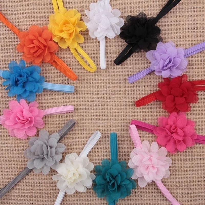 

Hair Accessories Wholesale Pretty Stylish Flower Chiffon Solid Color Band Ribbon Headbands Headwear Born 10pcs, Picture shown
