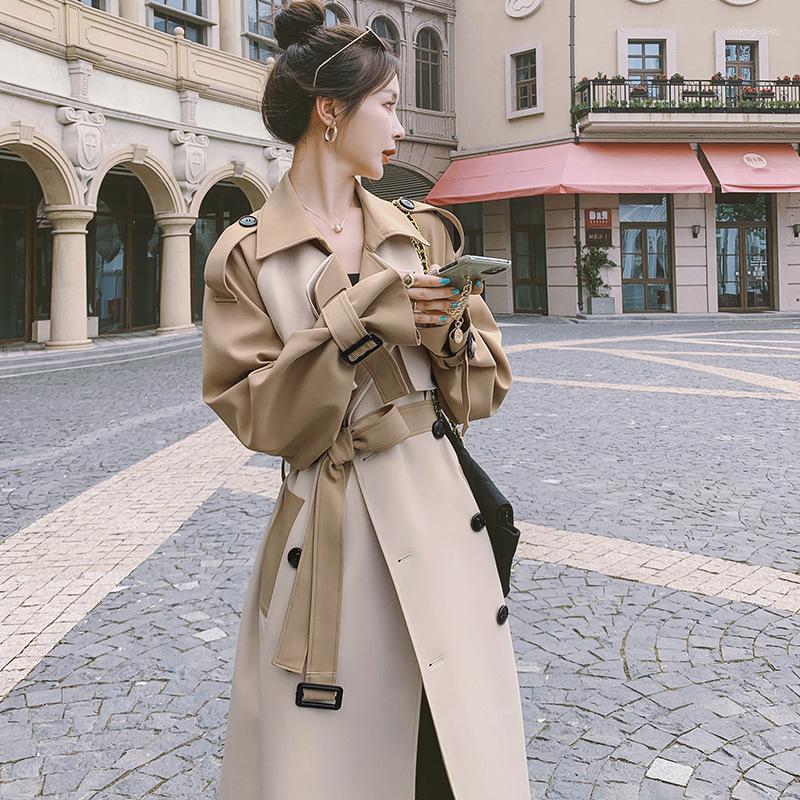 

Women's Trench Coats Spring Autumn Long Women Korean Double Breasted Classic Style Lace-Up Female Women'S Windbreaker, Khaki