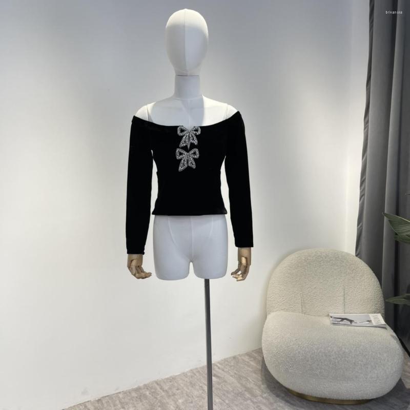 

Women's Blouses Arrivals 2023 Autumn Top Quality Black Off The Shoulder Slim Fit Women Clothes