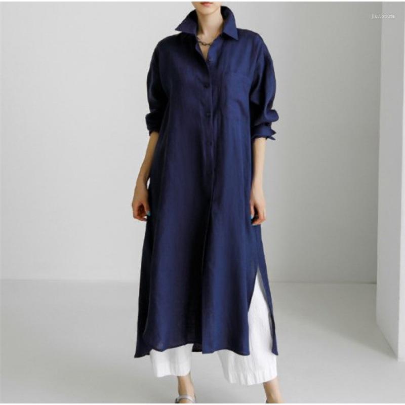 

Casual Dresses European Style Linen Loose Woman Dress Long Sleeve Vestido Spring Summer Vestidos, Black