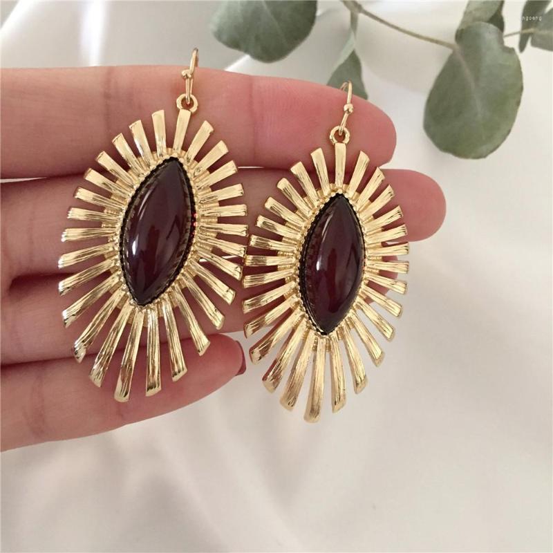 

Dangle Earrings Bohemia Gold Color Plating Red Brown Stone Drop For Women Casual Trendy Lovely Vintage Elegant Office Lady Jewelry