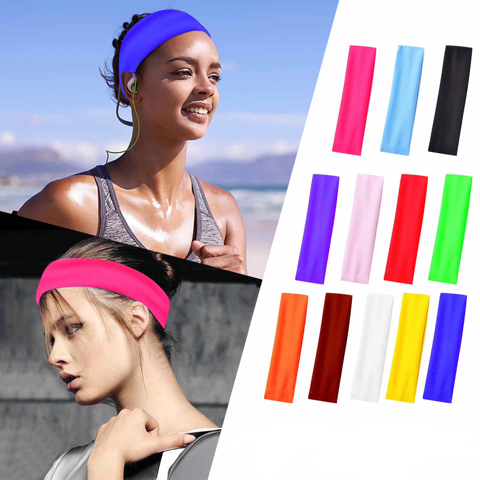 

Sweatband 22 Color Fashion Sports Headband Wide Elastic Yoga Hair Bands Running Fitness Headwear Women Turban Head Warp Hairband 230509, Lake blue