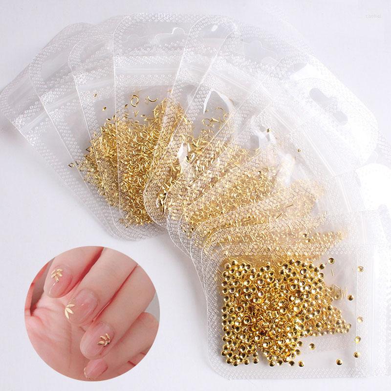 

Nail Art Decorations 1Bag Gold Metal Rivets Ornament Hollow Multi-Shape Decoration Flat Frame Studs 3D Manicure Accessories