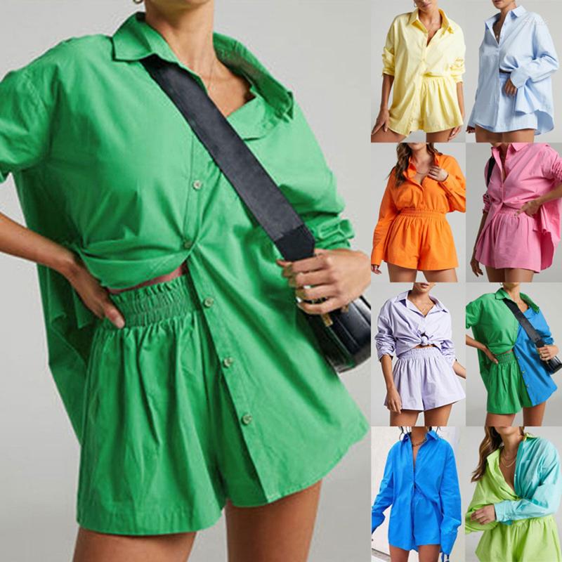 

Women' Tracksuits Women Shirt With Mini Shorts Spring Summer Two Pieces Sets Fashion Clothing Outfits Blouses, Green