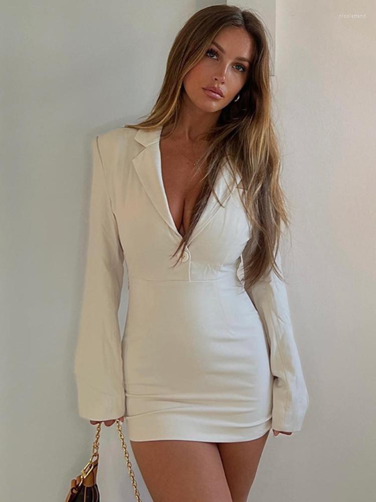 

Casual Dresses Long Sleeve Mini Dress Women Sexy Cut Out Bandage Slim Party Elegant Solid Notched Neck Office Lady 2023, Apricot