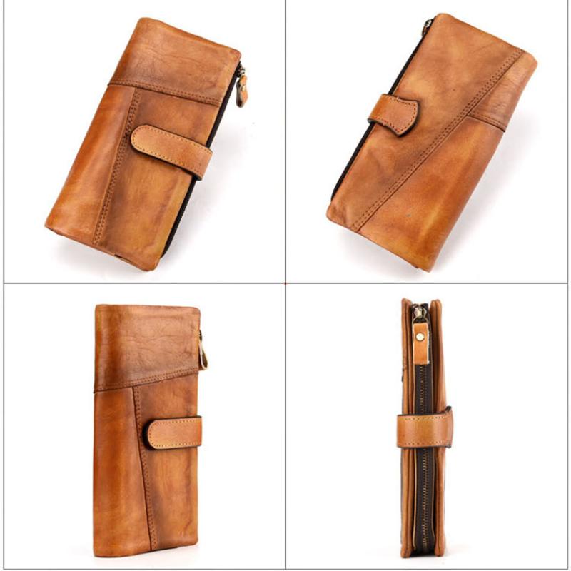 

Wallets Men Genuine Leather Long Purse Business Male Wallet Hasp&Zipper Clutch Bags Card Cash Holder With Coin Pocket, Khaki