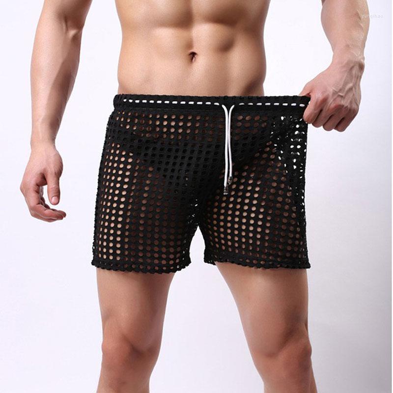 

Men' Sleepwear Home Sleep Panties Bottoms Shorts Wear See Leisure Transparent Mesh Sissy Through Sheer Gay Brand, Black