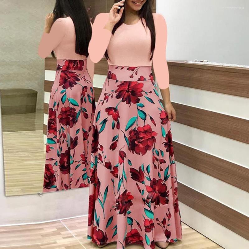 

Casual Dresses Women Floral Sleeve Dress Long Fashion Boho Ladies Print Women's Plus Maxi, Red