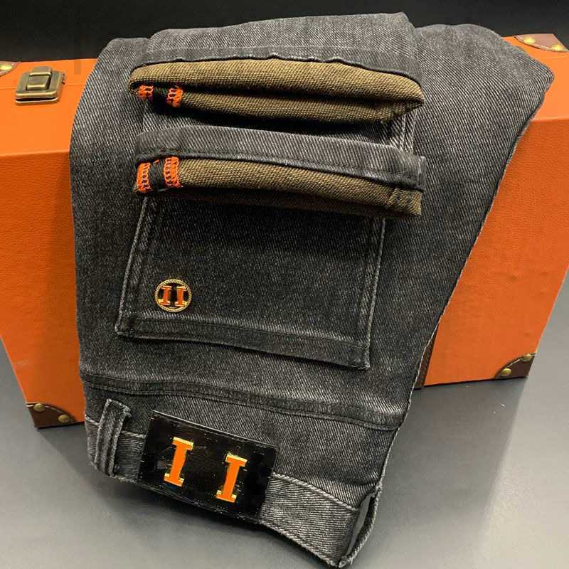 

Men's Jeans luxuriousMen's Designer Casual Pants Big H Washed Straight Leg Luxury Metal Trousers Business Denim Zipper Access Control Sweatpants QU7J, Black