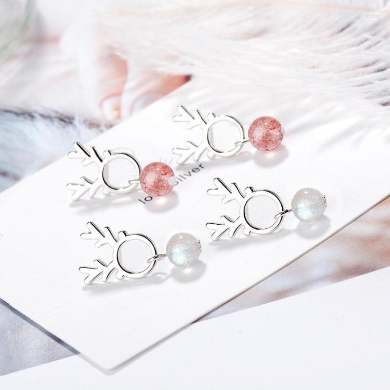 

Dangle Earrings Sole Memory Strawberry Crystal Moonstone Elk Christmas Gift Cute Sweet Silver Color Fashion Female SEA478
