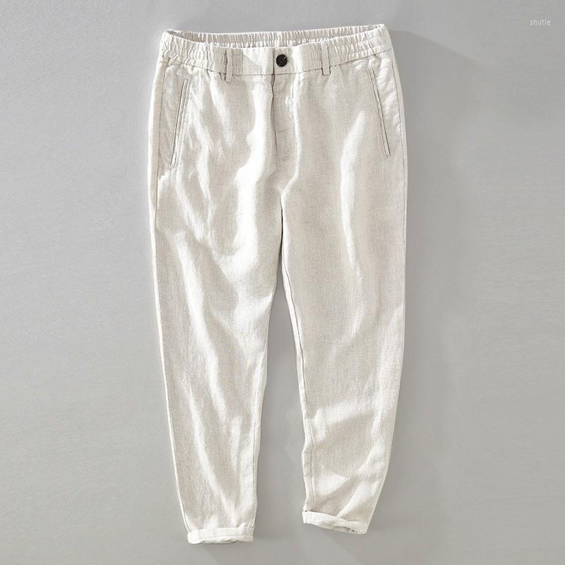 

Men's Pants 2023 Casual Linen Men Spring Summer Loose Fit Straight Legs Elastic Waist Breathable Beach Trousers Pantalones, Light khaki