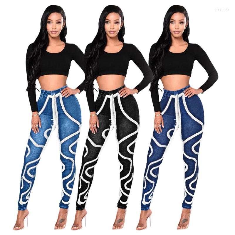 

Women' Pants Ladies Three-dimensional Striped Decorative Buttons Waist Slim Jeans Autumn And Winter Street Fashion Unique Outdoor, Black