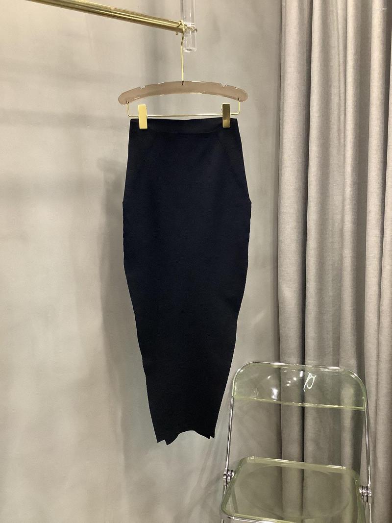 

Skirts High-waisted Ribbed Fabric Slim-fit Cover Hip Slit Long Skirt, Black