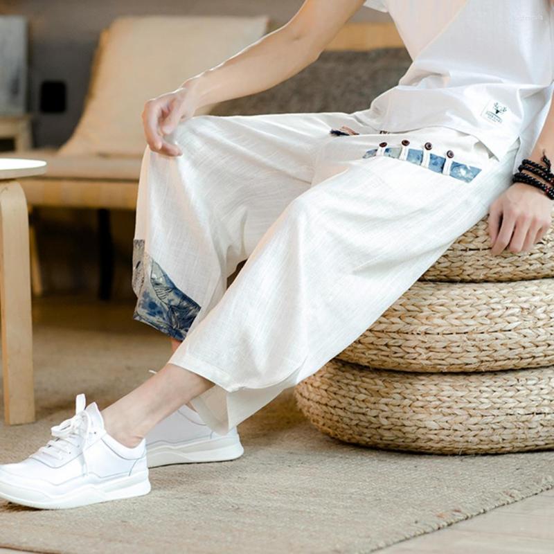 

Men's Pants Men Drawstring Soft Versatile Wide Leg Harem Cropped Trousers Baggy Streetwear, Black