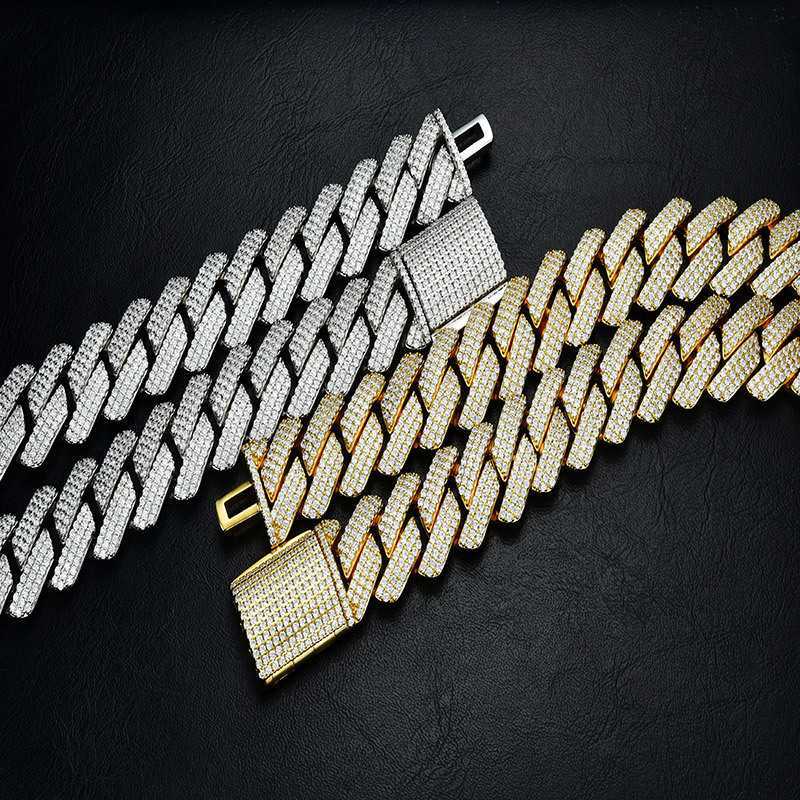 

Hip Hop Jewelry 19mm 3rows Moissanite 925 Sterling Silver Cuban Link Chain Necklace Iced Out Moissanite Diamond Cuban Chain