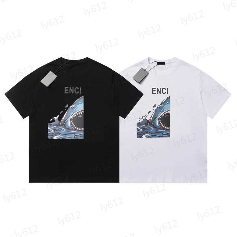 

Luxury Mens Tops Dseigner Summer Spring Shark Letter Brand Pattern Printing Design Loose Casual Fashion Pure Cotton Round Neck T-shirt Man Clothes