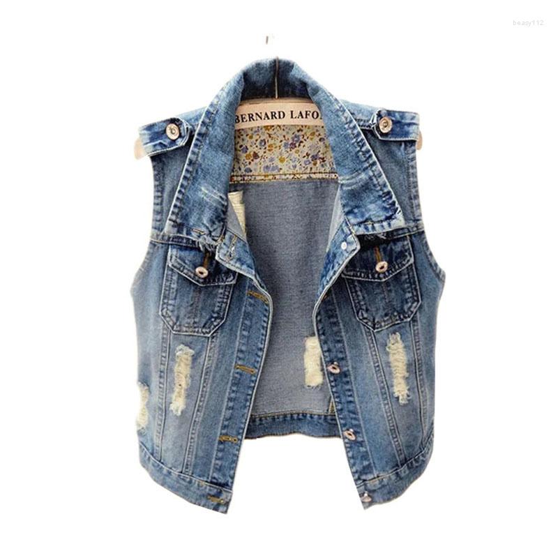 

Women' Vests Denim Vest Women Korean Spring Autumn 2023 Jacket Loose Short Sleeveless Hole Jeans Waistcoats Female Casual Tops, Blue