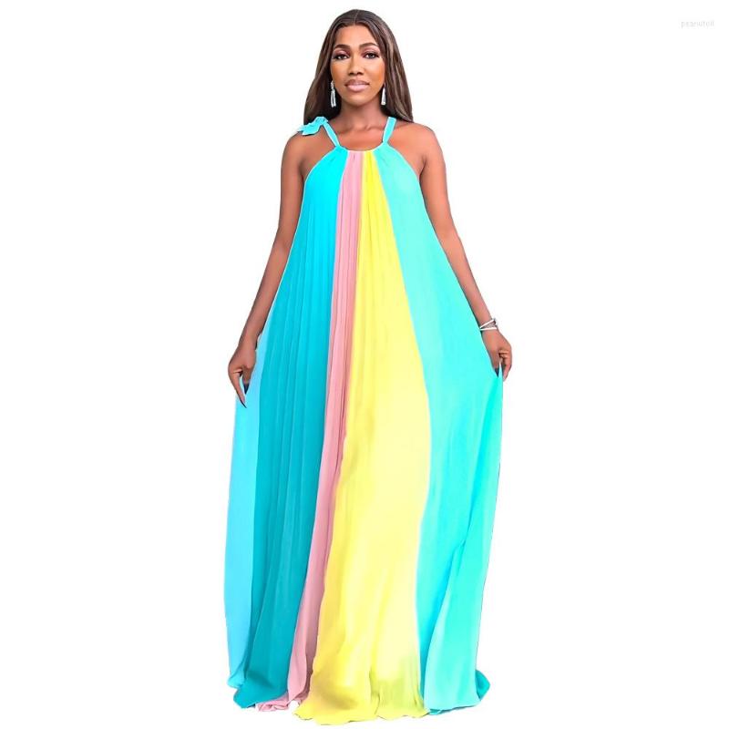 

Casual Dresses Loose Women Long Dress Female Vacation Beach Robe Girl' Vestidos Patchwork Lady' Chiffon Maxi Camis