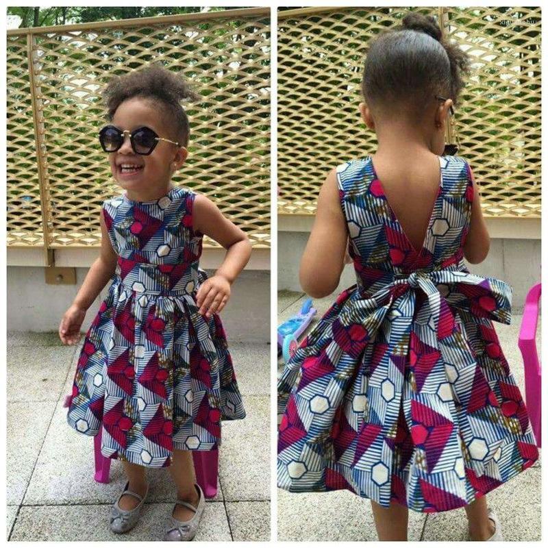 

Ethnic Clothing 2023 Arrival Summer Fashion African Children V-neck Sleeveless Polyester Printing Dress Dresses For