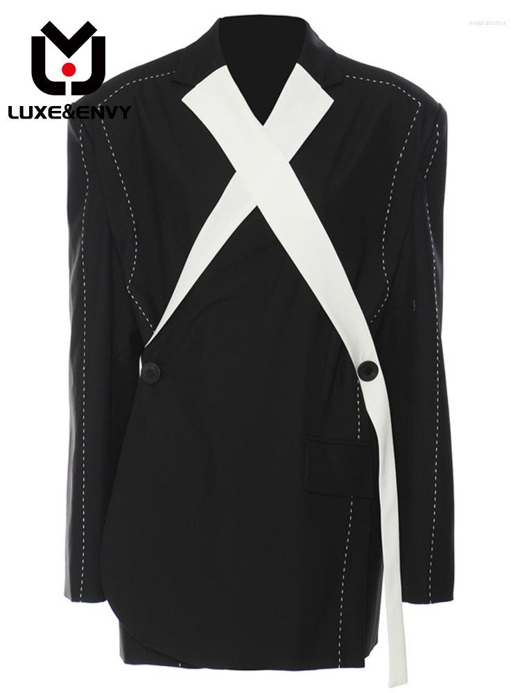 

Women' Jackets LUXE&ENVY 2023 Oversize Black And White Contrast Loose Fit Thick Thread Design Suit Coat Jaket Techwear Women Autumn