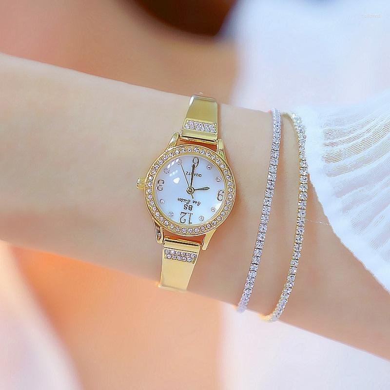 

Wristwatches BS Watch Small Chain Women's Full Of Diamonds Quartz Fashion, Gold