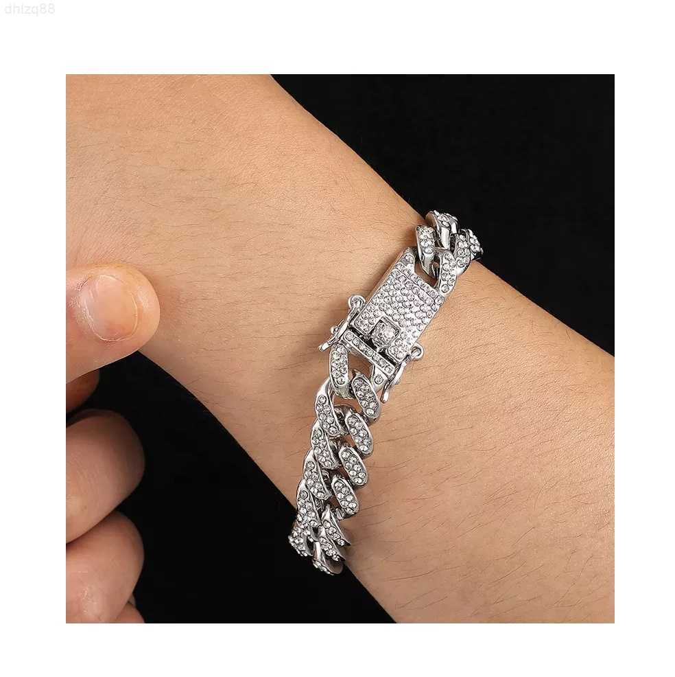

Very Cool Hiphop Cuban Chain Bracelet in 14k White Gold with Real Natural Diamonds for Men Iced Out Miami Cuban Bracelets