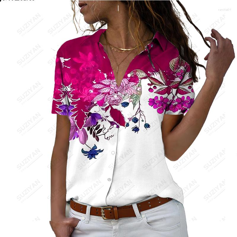 

Women' Blouses Women' Summer Short Sleeve Shirt Gradient Flower 3D Digital Printing Polo Collar Single Breasted Loose Relaxed Top, Pmm1985ff